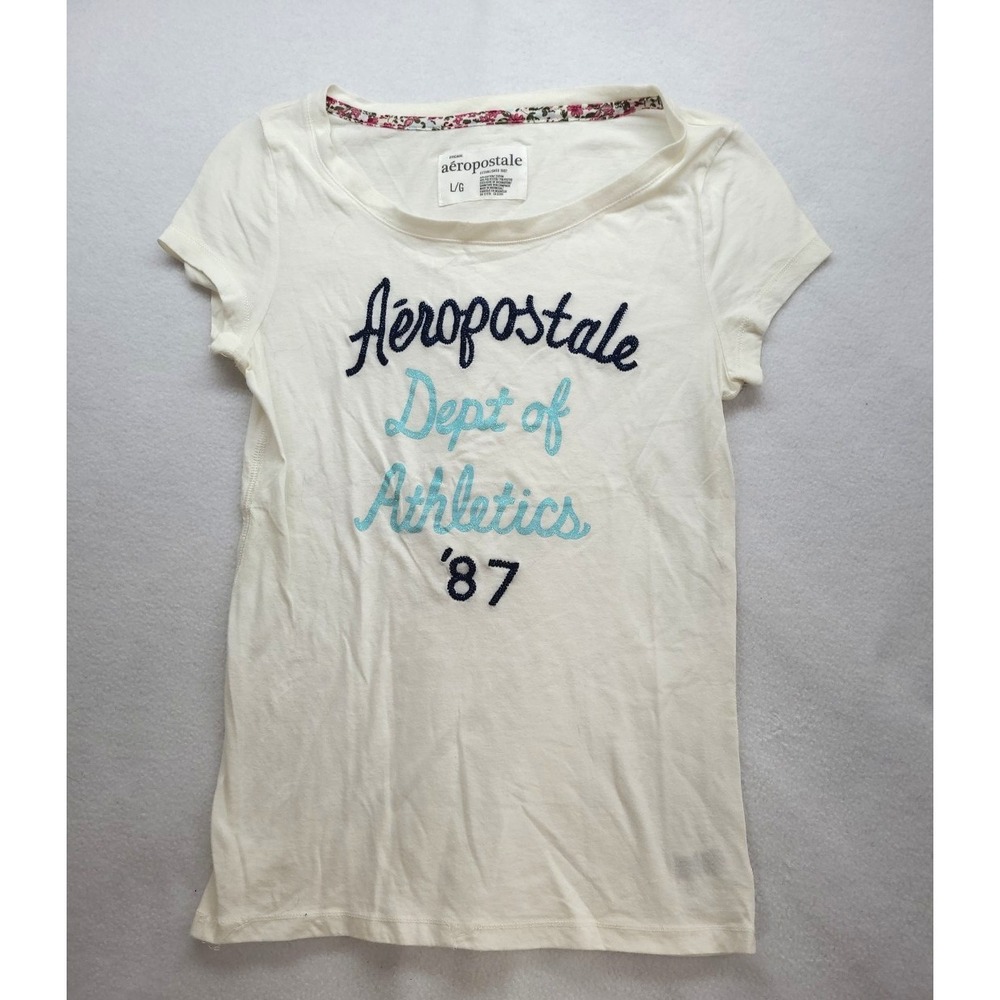 Aeropostale Womens Large T Shirt Embroidered Spellout Preppy 2011